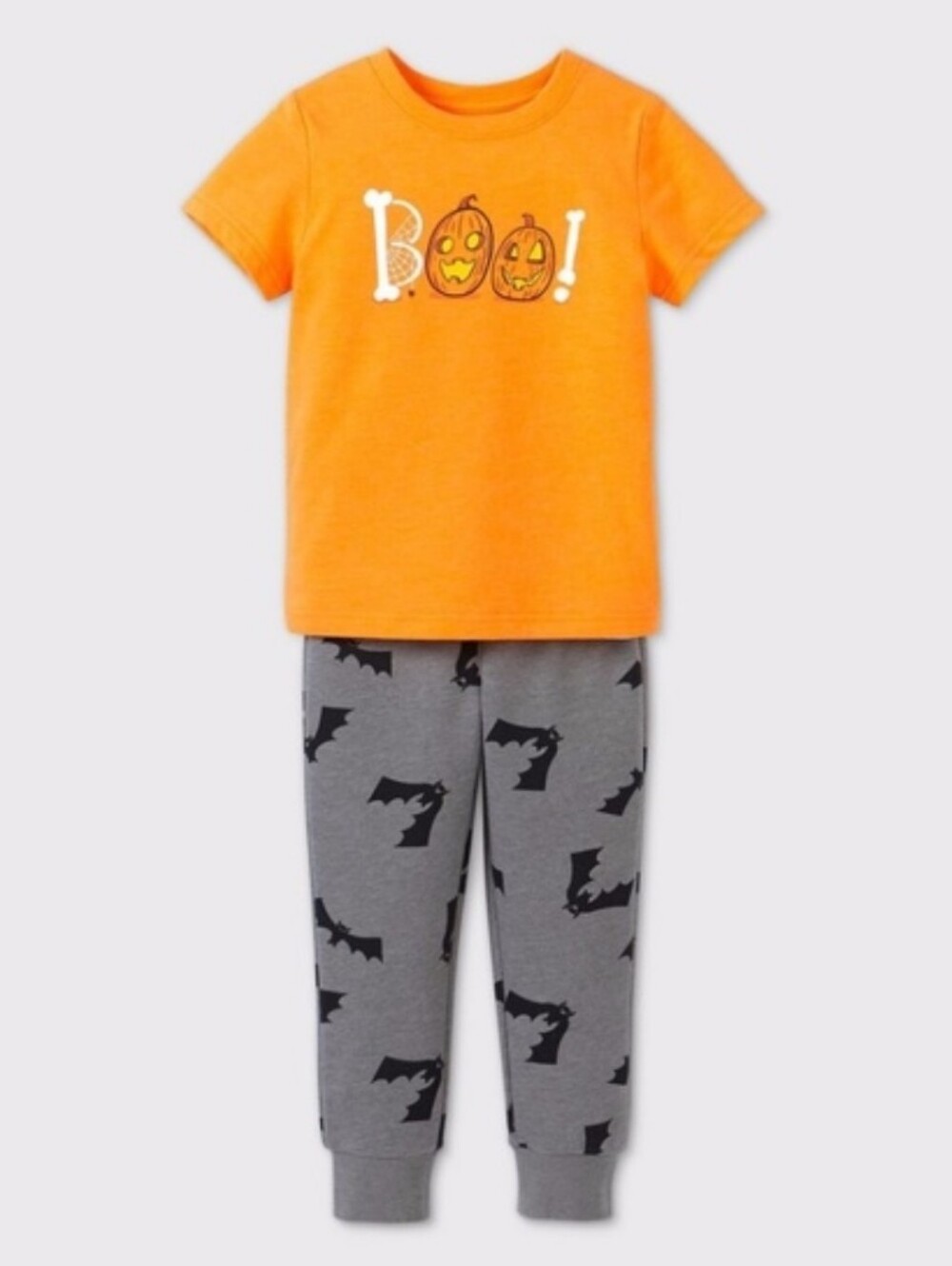 Cat & Jack Unisex Baby Orange Halloween Boo T Shirt Gray Bats Pants Set Size 18M